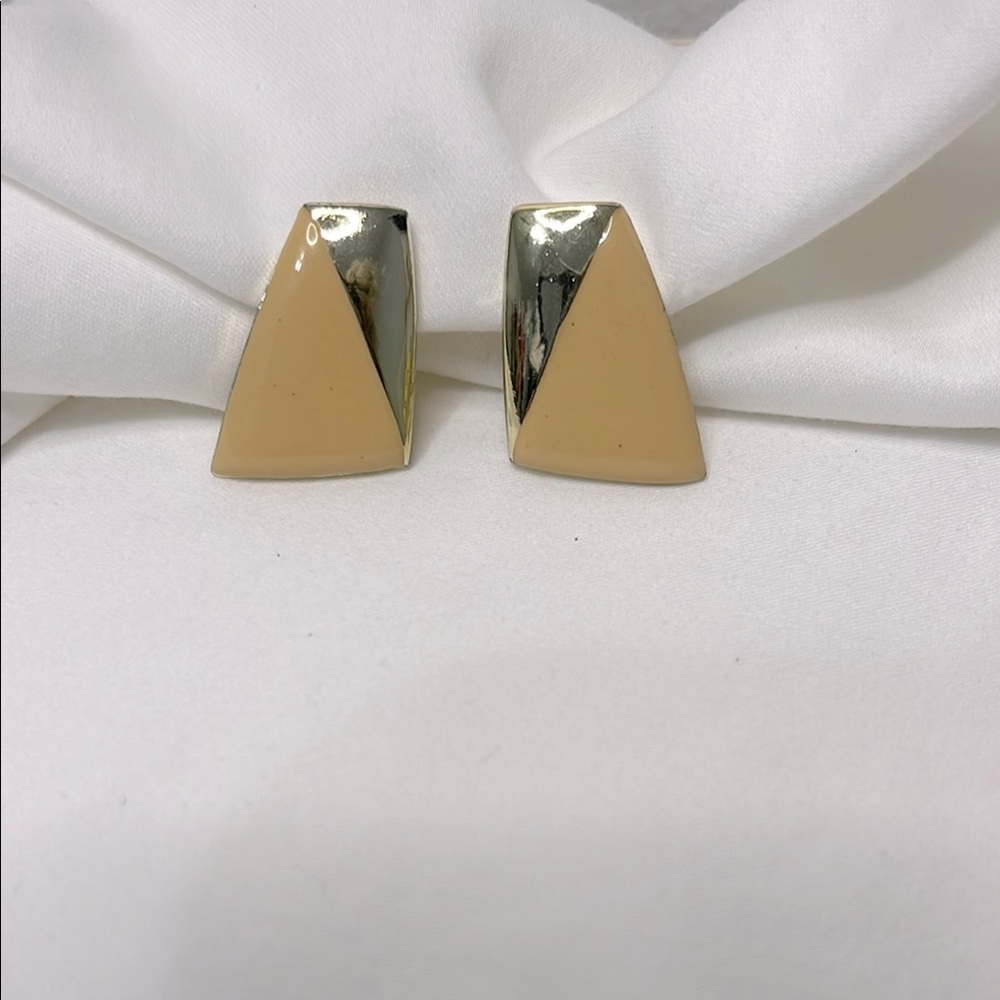 Clip Earrings Gold and Cream Earrings